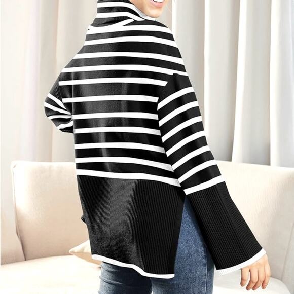 NWT REVOLVE & MINIMALIST lovers COMMENSE black white stripe oversized SWEATER L - Picture 3 of 9